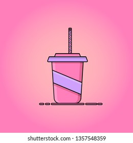Soda ,Coffee cup icon with long shadow. Flat design style. Coffee paper cup silhouette. Simple icon. Modern flat icon in stylish colors. vector illustration