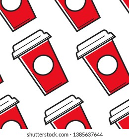 Soda or cola USA drink seamless pattern beverage in takeaway vector refreshment American food and traditional cuisine endless texture refreshment in paper container with cover wallpaper print