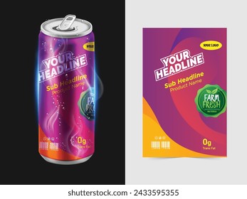 Soda in colored aluminum can icons isolated on white background. Soft drinks sign. Carbonated non-alcoholic water with different flavors. Drinks in colored packaging