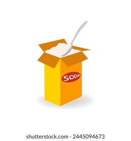 Soda in a craft paper bag and spoon, baking ingredient vector Illustration on a white background