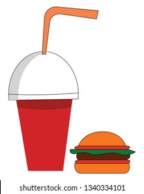 Soda cup and burger vector illustration on white background 