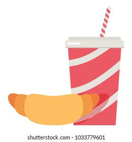 Soda cup and croissant icon, flat style