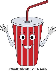 soda cup drink smile mascot, with face and hands, red color