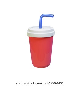 Soda Cup with drinking straw and lid Vector. 3d Realistic paper disposable cola fast food red Cup. Isolated on white background. Packaging Illustration