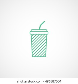 Soda Cup Green Line Icon On White Background