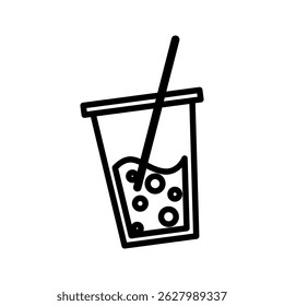 Soda Cup Outline style, soda drink with straw, classic party drink symbol for celebration graphics or caf� menus.