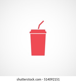 Soda Cup Red Flat Icon On White Background
