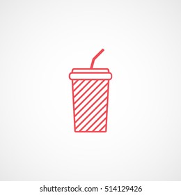Soda Cup Red Line Icon On White Background