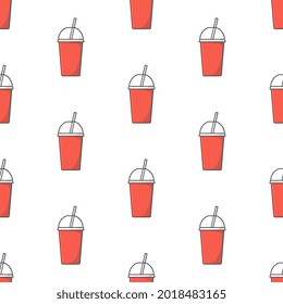 Soda Cup Seamless Pattern On A White Background. Drink Theme Vector Illustration