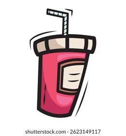 Soda cup with straw cartoon. Vector illustration