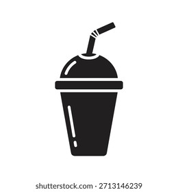 Soda Tasse Stroh kaltes Getränk Symbol Symbol feste Glyphe Vektor Design-Element Fast Food Cola Saft Eis Erfrischung Sommer nehmen Flüssigkeit