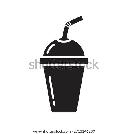 Soda cup straw cold drink beverage icon symbol solid glyph vector design element fast food cola juice ice refreshment summer take out liquid