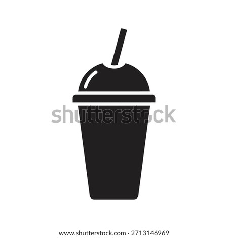Soda cup straw drink beverage cold fast food icon symbol solid glyph vector design element cola juice ice refreshment summer take out liquid