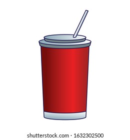 soda cup with straw over white background, flat dsign, vector illustration