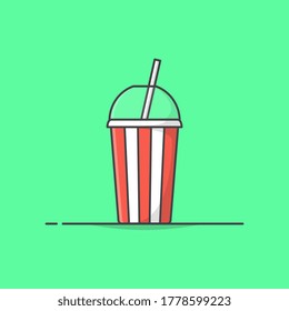 Copa Soda Con Ilustración De Icono Del Vector De Paja. Copa Roja Y Blanca Para refrescos O bebidas frías. Copa de Soda desechable