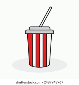 Soda Cup With Straw Vector Icon Illustration. Red And White Cup For Soda Or Cold Beverage. Disposable Soda Cup