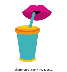 soda in disposable cup with straw icon image 