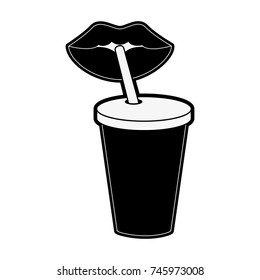 soda in disposable cup with straw icon image