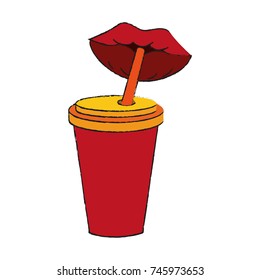 soda in disposable cup with straw icon image