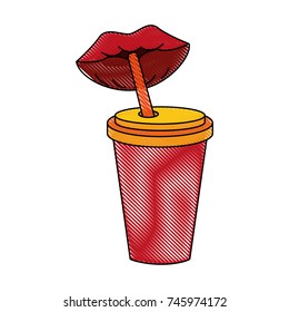 soda in disposable cup with straw icon image