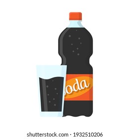 Bebida de soda, botella de soda y gafas rellenas de soda de diseño plano ilustración vectorial vectorial