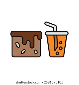 Soda drink and brownies food icons with a fun and refreshing design, perfect for enhancing snack, party, or casual dining-themed project