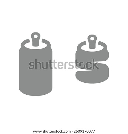Soda or drink can and smashed can. Recycle and recycling tin can vector icon.