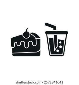 Soda drink and cheesecake food icon in a sleek and modern design, perfect for restaurant menus, food delivery apps, and dessert-themed graphics