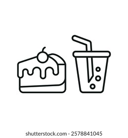 Soda drink and cheesecake food icon in a sleek and modern design, perfect for restaurant menus, food delivery apps, and dessert-themed graphics