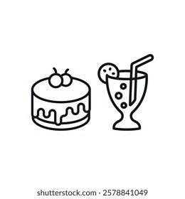 Soda drink and cheesecake food icon in a sleek and modern design, perfect for restaurant menus, food delivery apps, and dessert-themed graphics