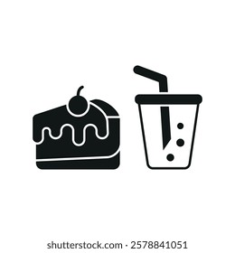 Soda drink and cheesecake food icon in a sleek and modern design, perfect for restaurant menus, food delivery apps, and dessert-themed graphics