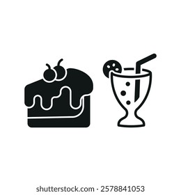 Soda drink and cheesecake food icon in a sleek and modern design, perfect for restaurant menus, food delivery apps, and dessert-themed graphics