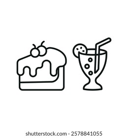 Soda drink and cheesecake food icon in a sleek and modern design, perfect for restaurant menus, food delivery apps, and dessert-themed graphics