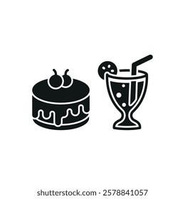 Soda drink and cheesecake food icon in a sleek and modern design, perfect for restaurant menus, food delivery apps, and dessert-themed graphics