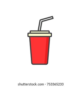 Soda drink cup flat line colored icon.