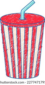 Soda drink in cup pencil colour child scribble style illustration