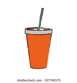 soda drink disposable cup with straw icon over white background. colorful design. vector illustration