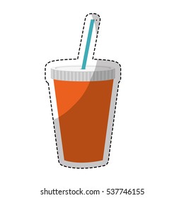 soda drink disposable cup with straw icon over white background. colorful design. vector illustration