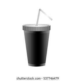 soda drink disposable cup with straw icon over white background. vector illustration