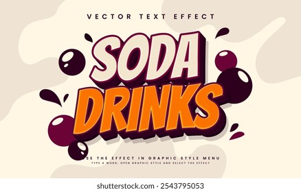 Efecto de texto de Vector editable de bebidas gaseosas, adecuado para el menú de bebidas dulces.