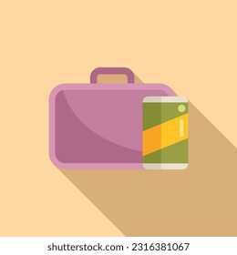 Soda drink and food box icon flat vector. School lunch. Meal snack