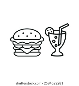 Soda drink and hamburger food icon with a sleek and modern flat design featuring clean lines