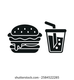 Soda drink and hamburger food icon with a sleek and modern flat design featuring clean lines