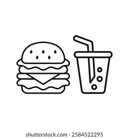 Soda drink and hamburger food icon with a sleek and modern flat design featuring clean lines