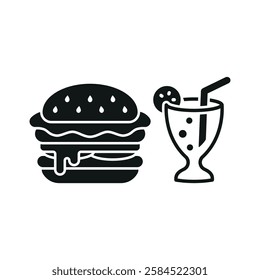 Soda drink and hamburger food icon with a sleek and modern flat design featuring clean lines