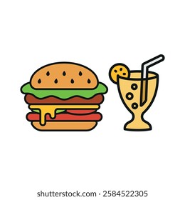 Soda drink and hamburger food icon with a sleek and modern flat design featuring clean lines