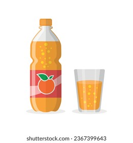 Soda drink icon in flat style. Plastic bottle and drinking glass vector illustration on isolated background. Water beverage sign business concept.