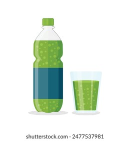 Soda drink icon in flat style. Plastic bottle and drinking glass vector illustration on isolated background. Water beverage sign business concept.