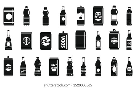 Soda drink icons set. Simple set of soda drink vector icons for web design on white background