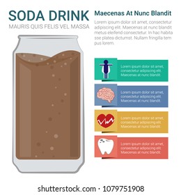 Soda drink infographic. Demerit of soft drink information. Science infographic and typographic. Food and drink vector illustration.